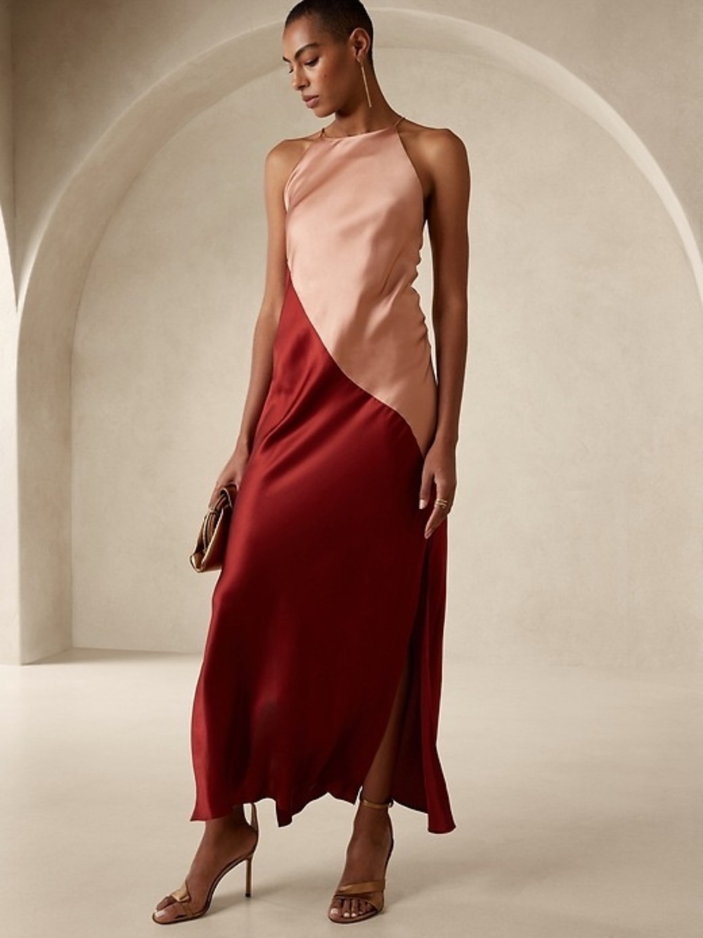 Banana Republic Sombra Silk Maxi Dress in Rose Gold Combo - Size Medium